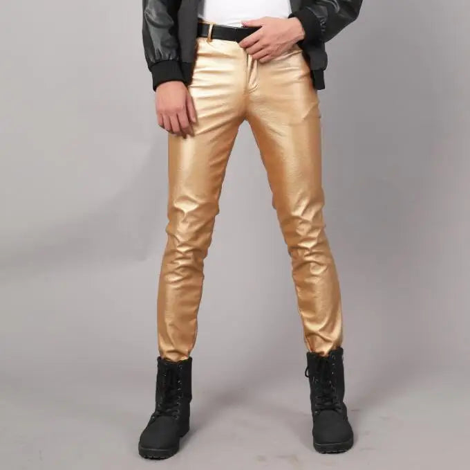 2026 New Men's Leather Pants Fashion Slim PU Trousers Red Blue Black Gray White Pantalones Hombre