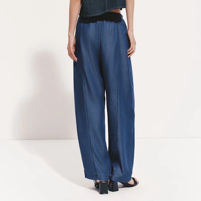 Semir Women Pants Denim Lyocell Slit Loose Elastic Waist Trendy Fashion Curved Leg 2026 Summer Casual Style Top