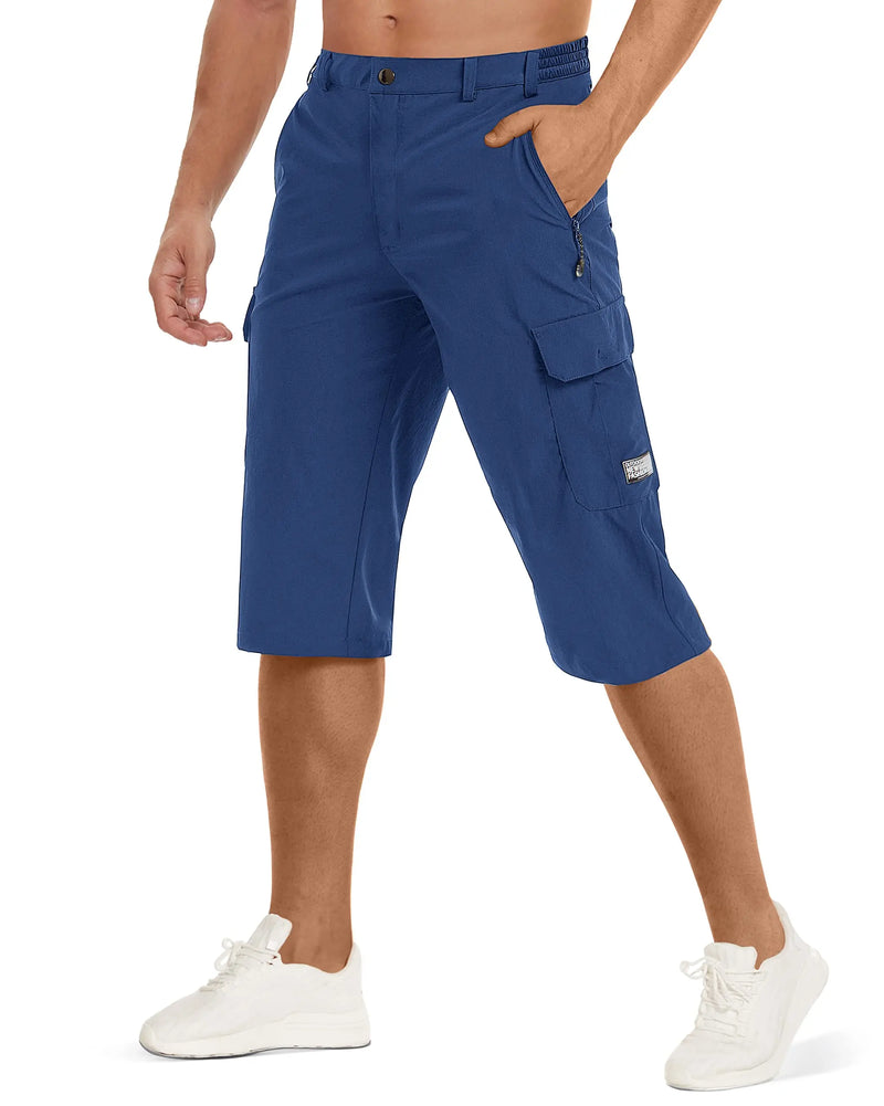 TACVASEN Summer Quick Dry 3/4 Capri Pants Men's Casual Multi-Pockets Lightweight Shorts Outdoor Hiking Cargo Nylon Pants Workout