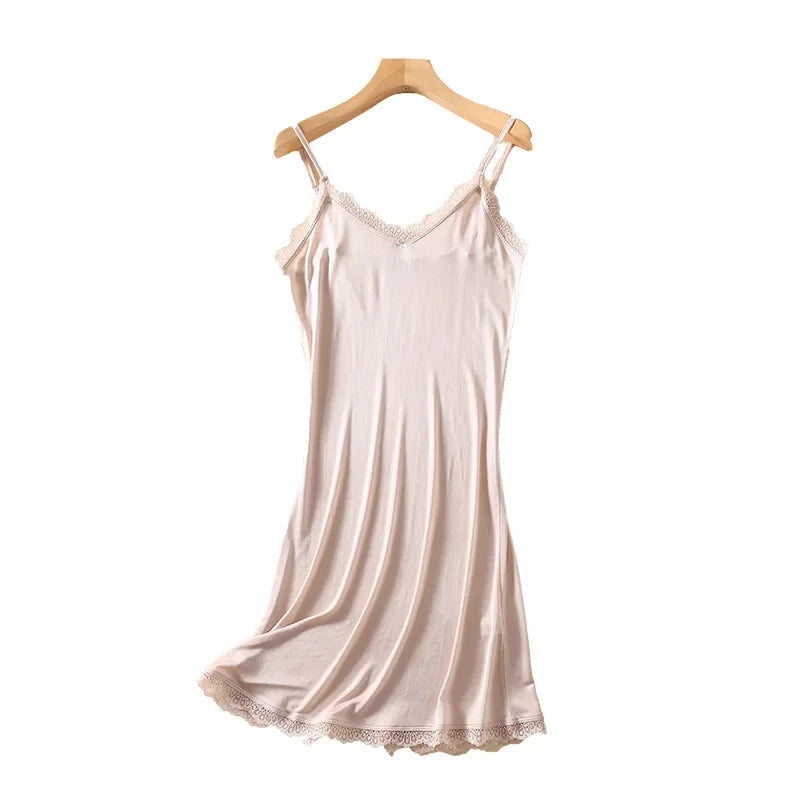 Hot Sale Thin Sling Nightdress Women Summer Nightgown Mulberry Silk V-neck Lace Sexy Suspender Nightdress Ladies' Night Dress