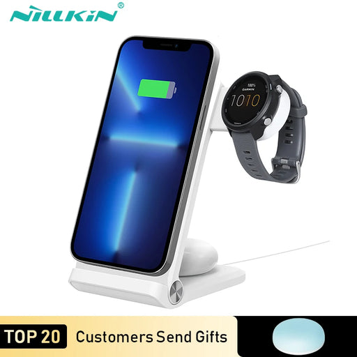 NILLKIN 3 in 1 Magnetic Wireless Charger Stand For iphone 13 pro max For Samsung Galaxy Watch5 Pro For Huawei/Garmin Watch