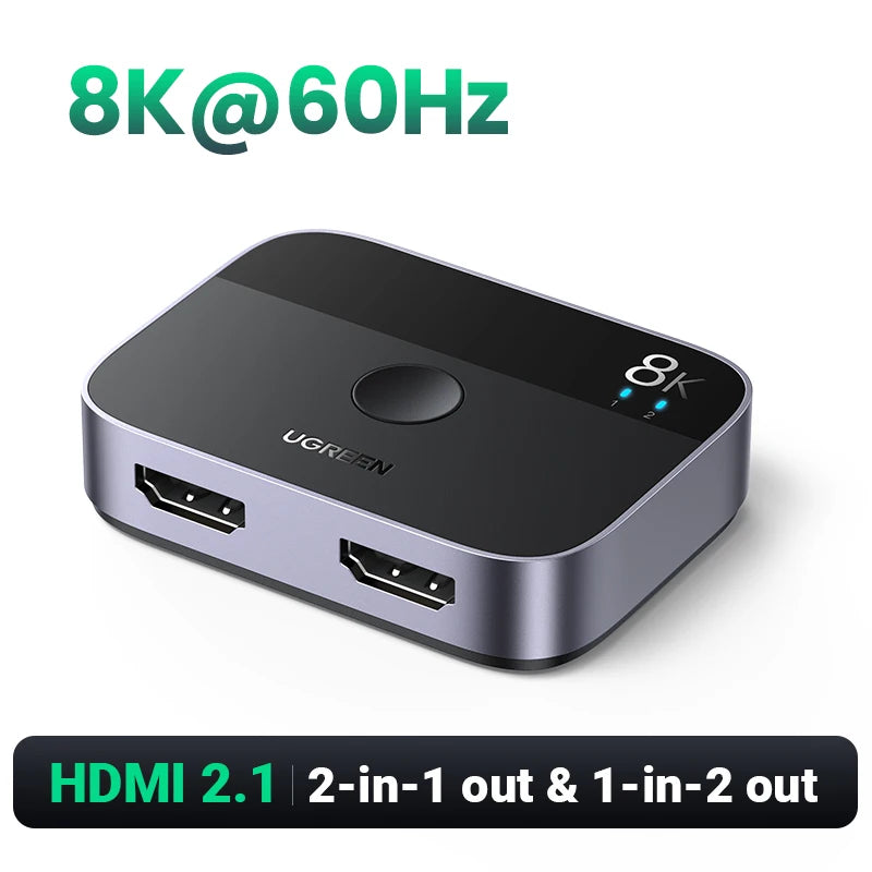 UGREEN HDMI 2.1 Switch 8K 60Hz 2 in 1 Out Manual Button for PS5 Xbox Series X TV Xiaomi Monitor Projector HDMI Switcher