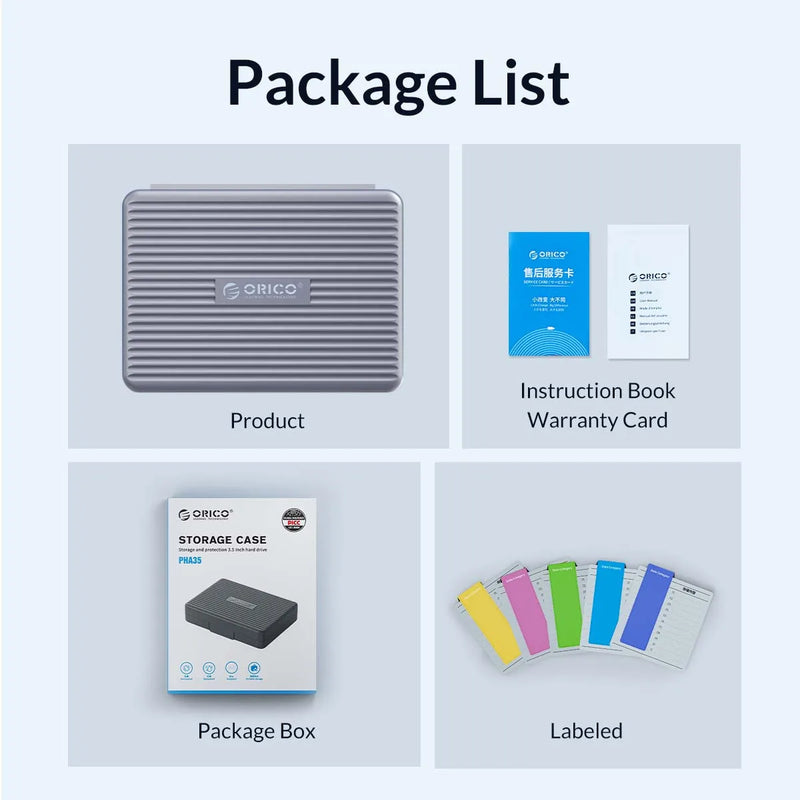 ORICO 3.5 Inch HDD Protection Box Waterproof 3.5'' HDD Storage Box Multi-disk Storage for 3.5 Hard Drive With label Design