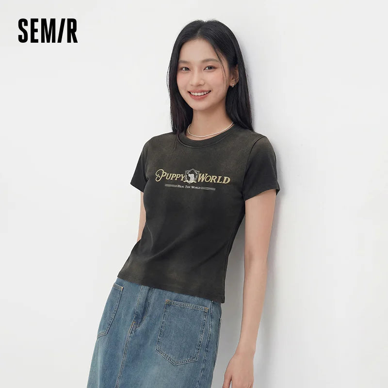 Semir Womens Tshirt 2026 Short Gradient Washed Slim Printed Sweet Cool Style Slim Fit