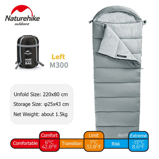 Naturehike Sleeping Bag Lightweight Waterproof Sleeping Bag Outdoor Camping Sleeping Bag Ultralight Cotton Winter Sleeping Bag Grey - M300 - L China