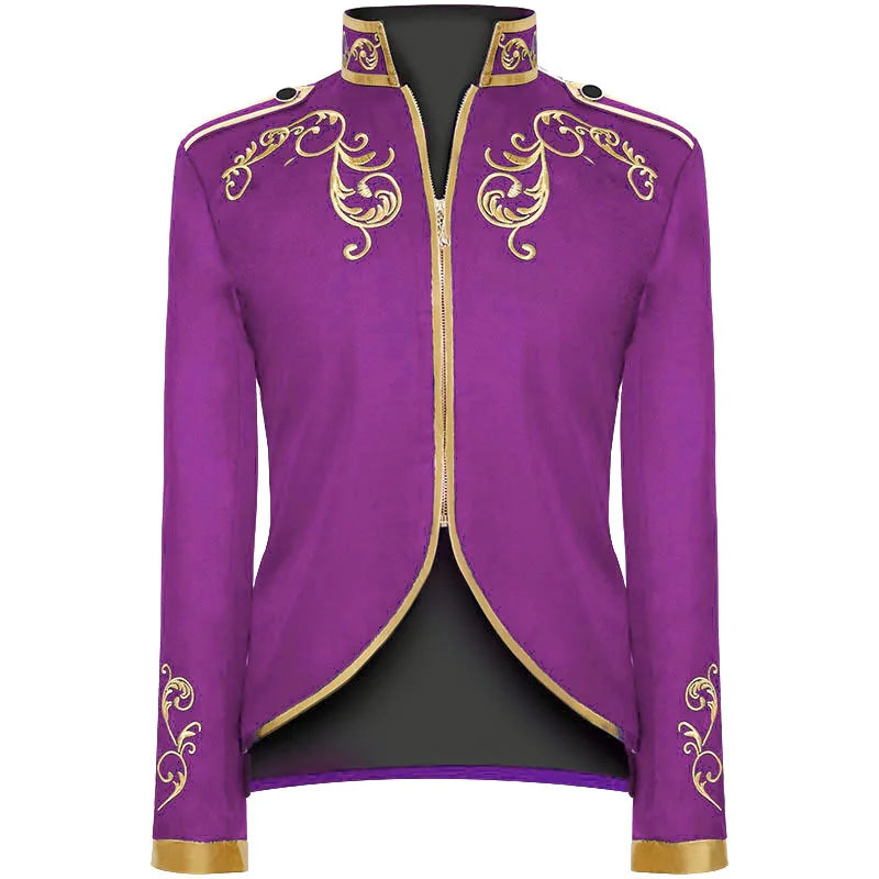 2026 New Halloween Men's Fashion Jacket, Blue Court Prince Embroidered Coat, Red Black White Purple Green Available Jackets