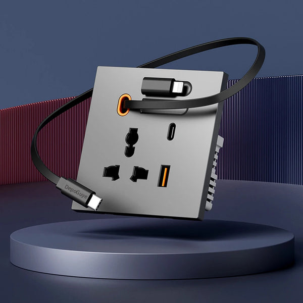 បន្ទះរន្ធ USB Type-C សកល 20W ប្រភេទ 86 ជាមួយរន្ធដោតខ្សែសាកដែលអាចពង្រីកបាន, រន្ធសាកថ្មទូរស័ព្ទចល័តចក្រភពអង់គ្លេស Type-c