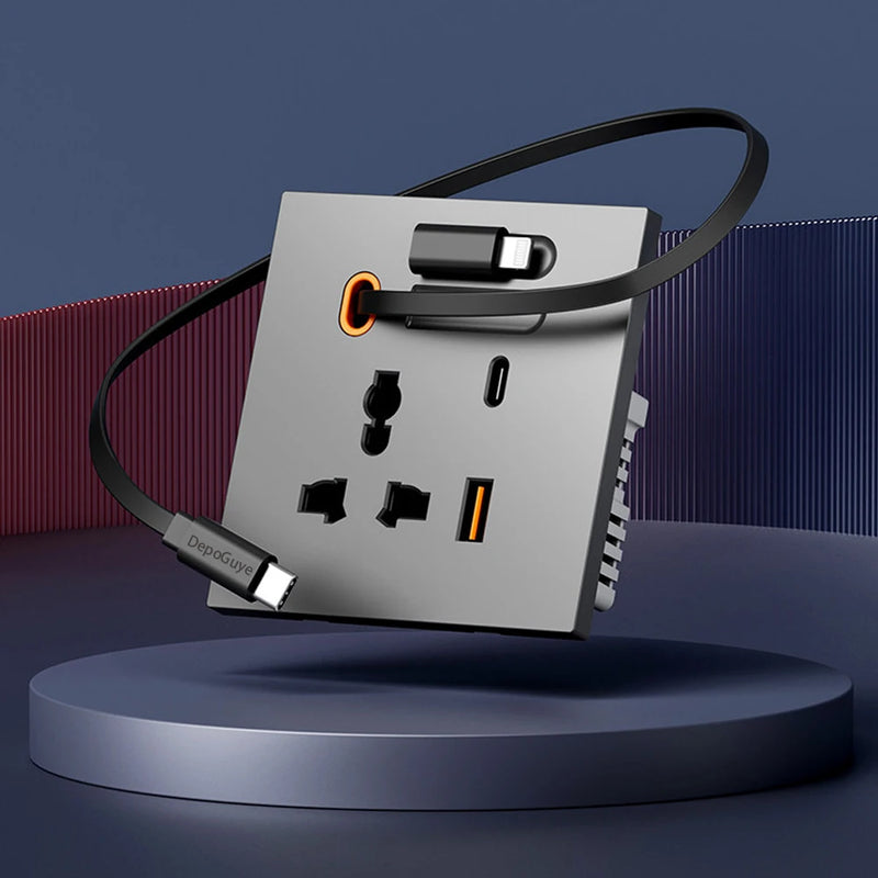 86 Type Universal 20W USB Type-C Socket Panel With Expandable Charging Cable Outlet,UK Mobile phone charging Type-c Socket