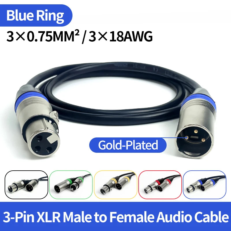 1M/2M/3M/5M/10M Gold-Plated 3-Pin XLR Male to Female Audio Cable - 3X0.75mm² (3X18AWG), Professional Use
