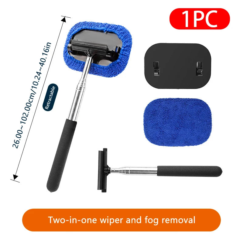 SEAMETAL Car Window Cleaner Brush Windshield Cleaner Microfiber Cloth Cleaning Tool with Retractable Handle Auto Glass Wiper