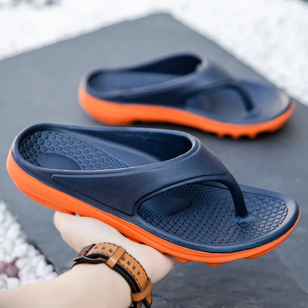 Men's Thick Sole EVA Flip‑Flops Massage Insole Non‑Slip Casual Beach Slippers for Indoor Outdoor Sandals Cushioned Support