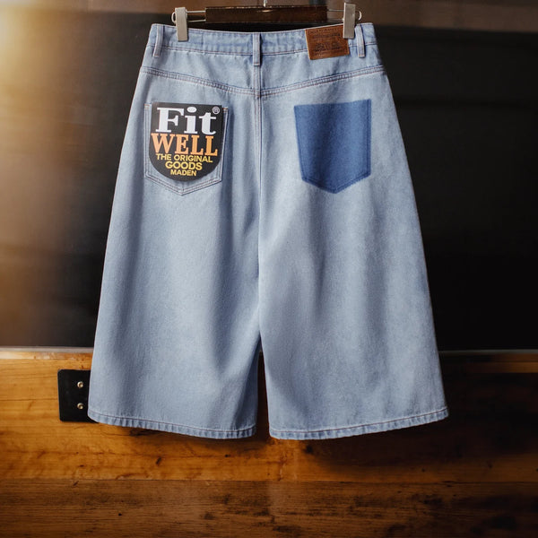 ខោខ្លី Maden សម្រាប់បុរស ខោខ្លី Denim បុរាណ ខោខ្លី Jean លាងសម្អាត សម្លៀកបំពាក់អាមេរិក ខោខ្លីរដូវក្តៅ រលុង សម ត្រង់ ប្រវែងប្រាំពីរអ៊ីញ