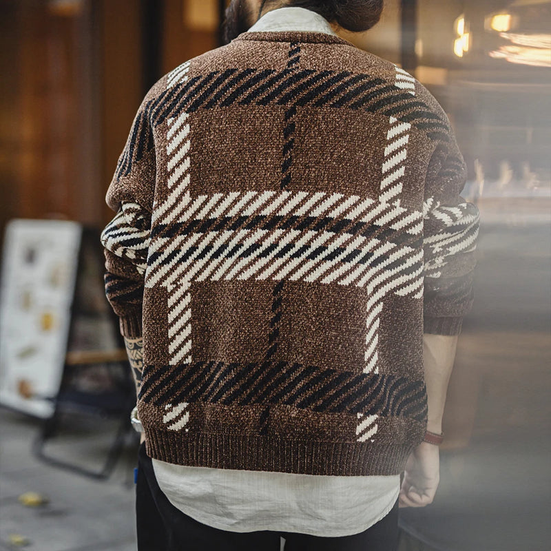 Maden Vintage Chenille Christmas Crew-neck Sweater Thickened Warm Knitted Pullover Unisex Versatile Sweater for Fall and Winter