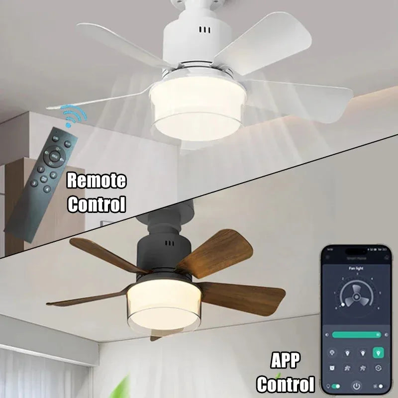 LED Ceiling Fan Light E27 6-speed Adjustable Wind Speed with APP&Remote Control Dimming Suitable for Study Home Living Room Use