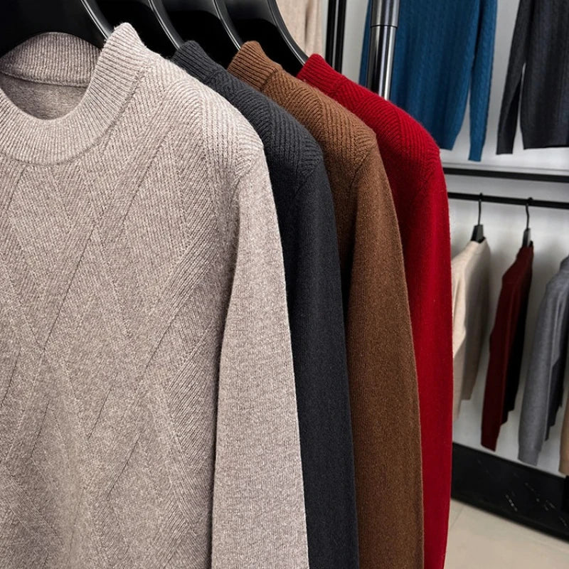 100% Wool Old Money Style Sweater,  Autumn-Winter Thermal Vintage Christmas Red Knit Sweater Crew Neck Pullover