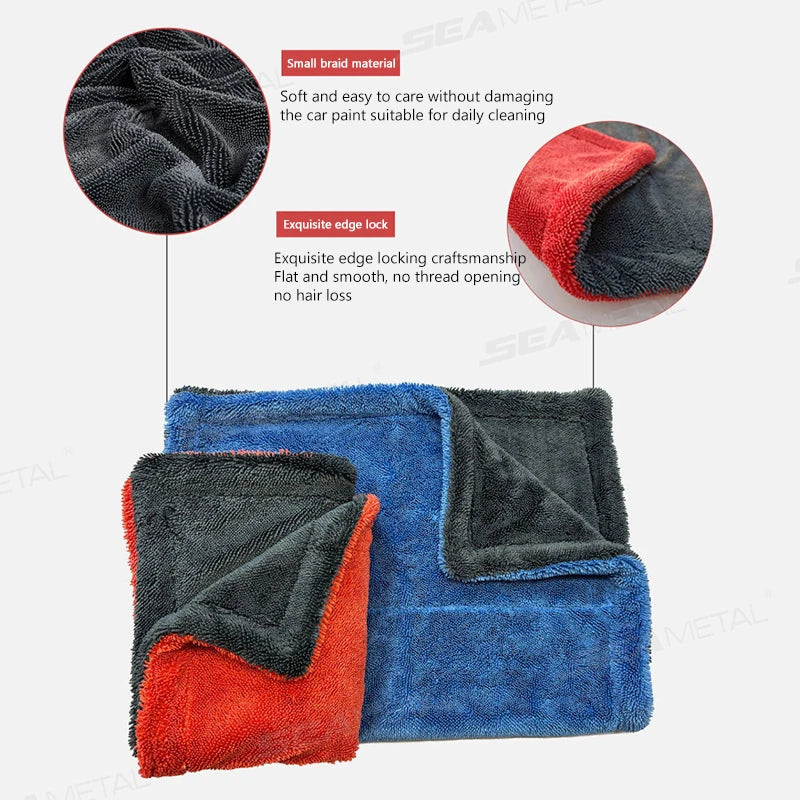 SEAMETAL High-end Microfiber Car Wash Towel 1200GSM High Water Absorption Cleaning Towel Multi Sizes Double Sided Washing Cloth