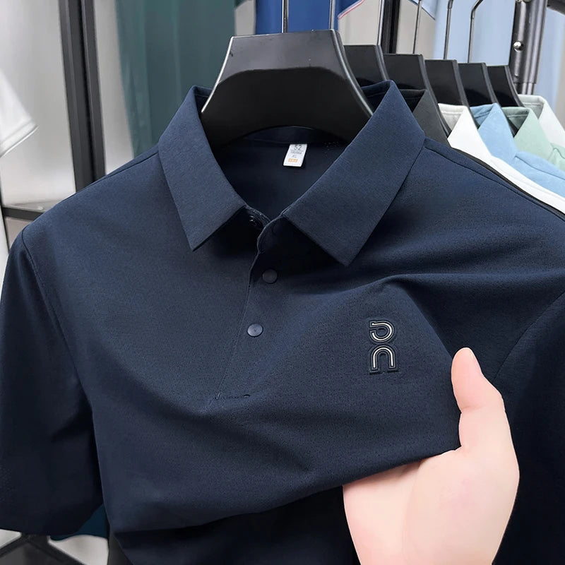 Hot Man Spring New Short-Sleeved Polo Shirt Lapel Button Non-creasing Luxury Brand T-Shirt Business Casual Trend Men's Clothing