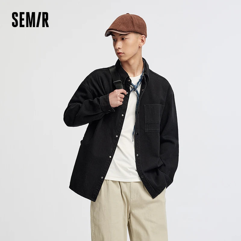 Semir Men Shirt Denim Long Sleeve Classic Loose Lapel Retro Casual Style 2026 Autumn Soft Streetwear Everyday Top Daily