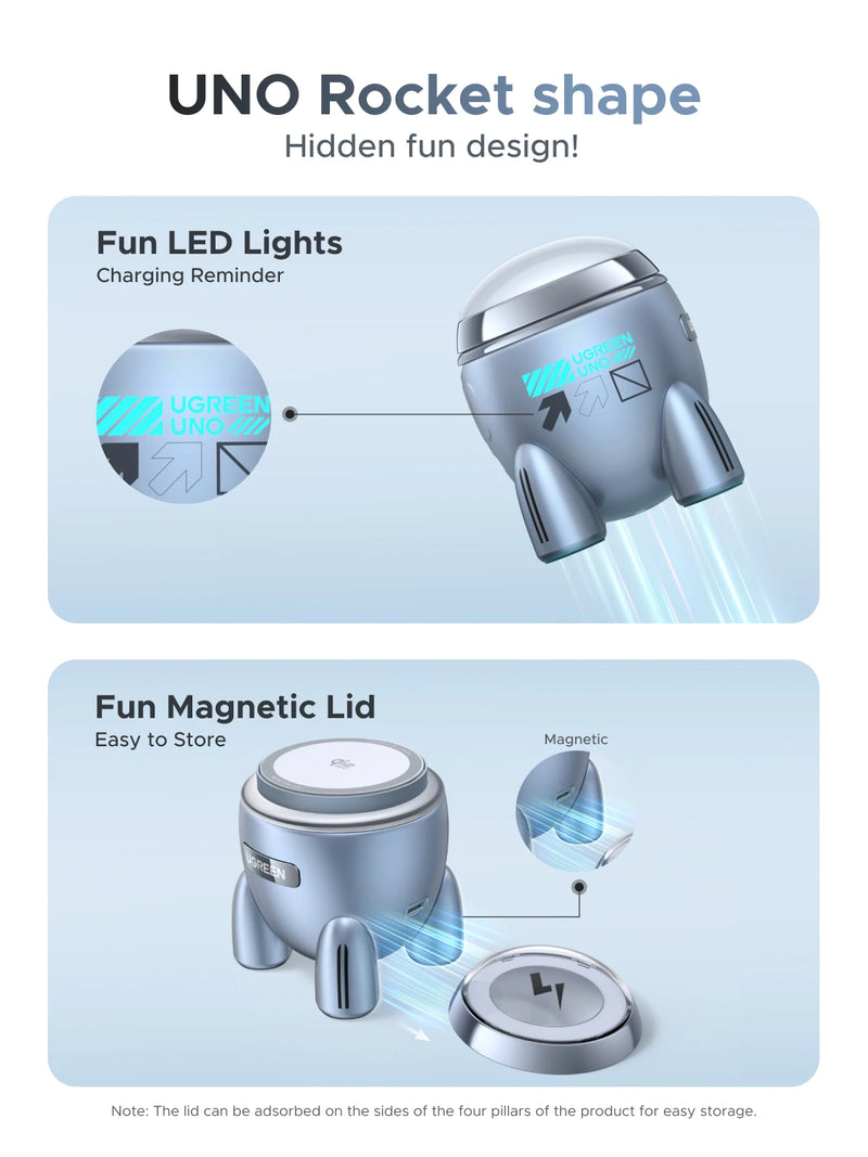 NEW! UGREEN Magflow Qi2 25W Wireless Charger 2 in 1 Innovative Rocket -Style For iPhone 17 16 Pro Max Fast Charging