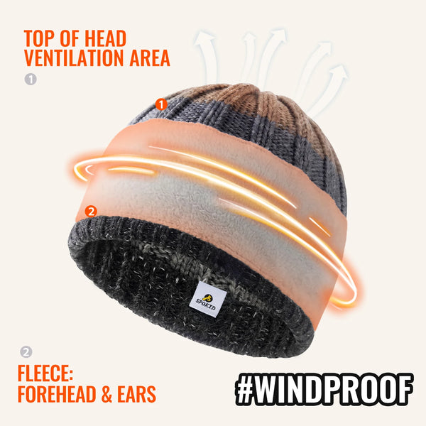 WRELS Merino Wool Beanie Windproof Warm Hat Fleece Lined Thick Knit Skull Cap Boys Girls Kids Winter Outdoor Skiing Snow Hat