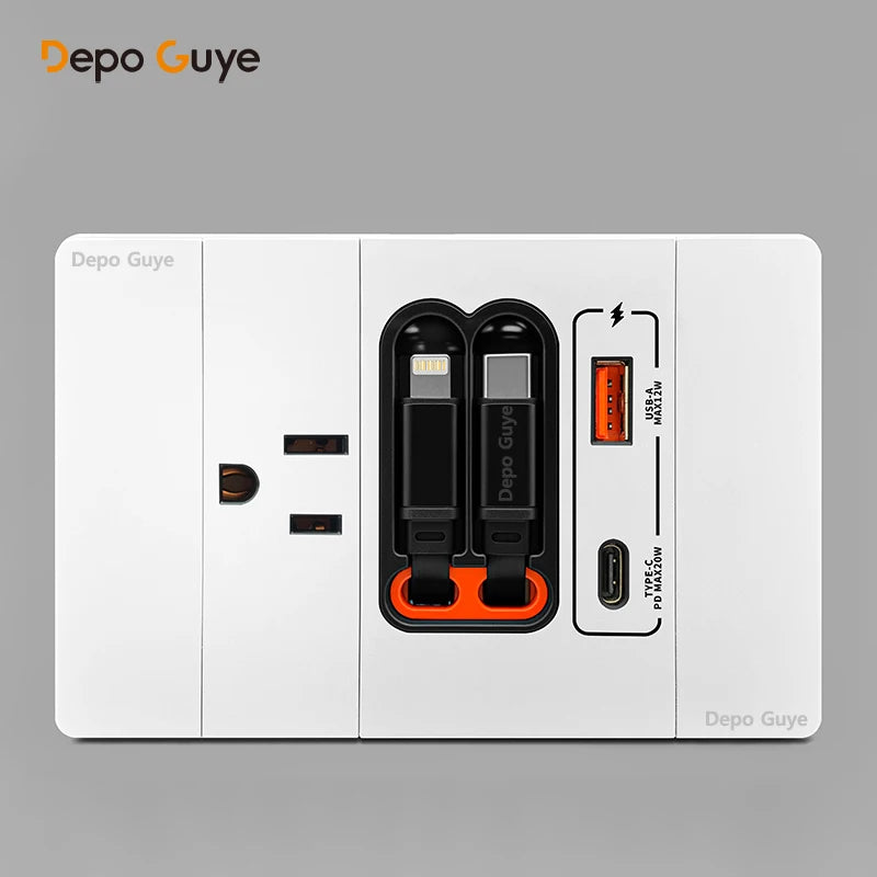20W PD Fast Charge Socket with Double USB Charging,US/Thai /Italy Universal USB Type-C Wall Outlet Panel 120*79mm For Home Use