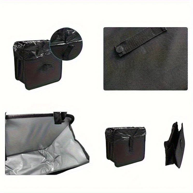 1pc Durable polyester fiber car trash can - Multi-functional folding hanging storage bag, zipper compartment, practical design