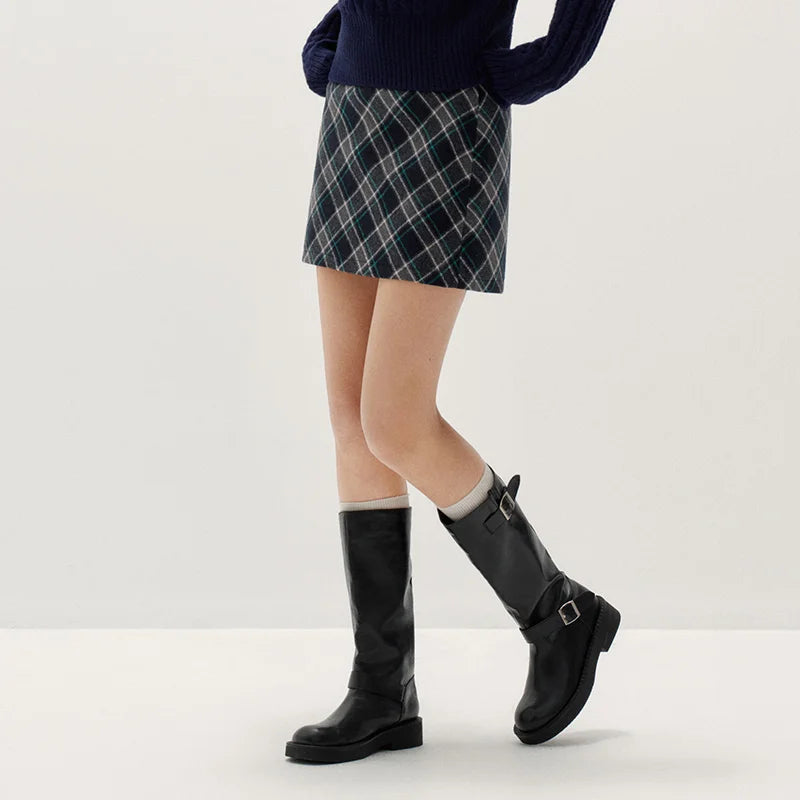 Semir Women Woolen Skirt Partial Elastic Waist Plaid Preppy Style 2026 New Winter Daily Wear Urban Casual Style