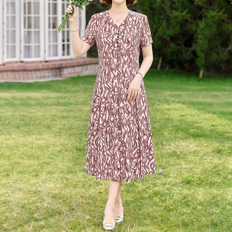 រ៉ូបផ្កា V-Neck រដូវក្តៅសម្រាប់នារី Boho Fashion Light Beach Sundress រ៉ូប Bodycon ឆើតឆាយធម្មតា