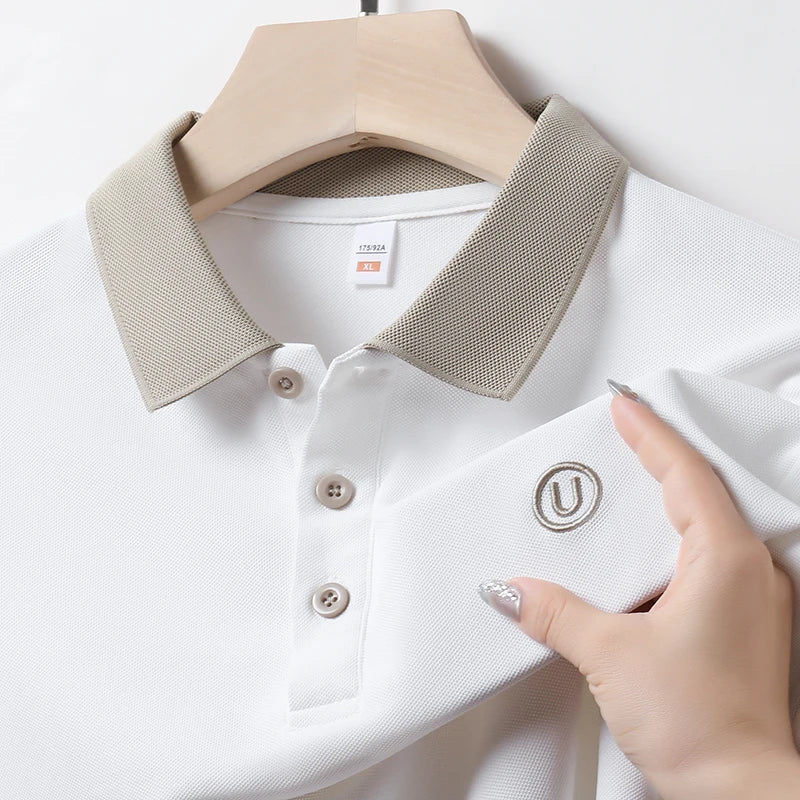 High-End Men Short-Sleeved Polo Shirt Lapel Button Letter Embroidery British Style Summer New Tops Casual Fashion Men's Clothing