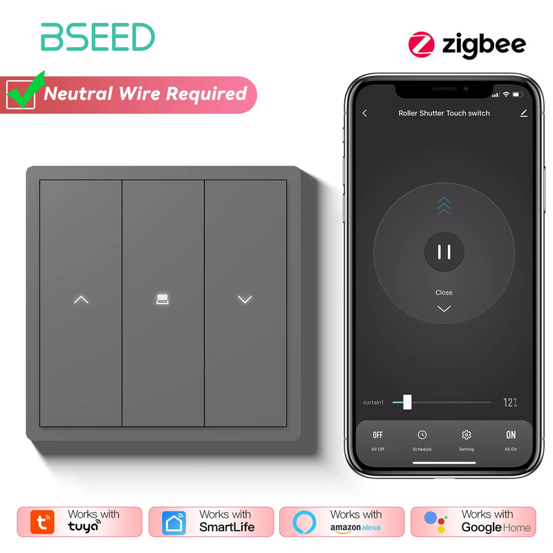 BSEED 1/2/3/4Gang 2Way Zigbee Smart Click Button Switch Smart EU Socket With AC Plastic Frame Work With Tuya Smart Life Alexa