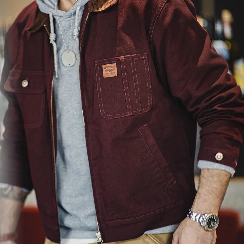 អាវ Maden Retro Heavyweight Canvas Detroit Jacket Corduroy Collar អាវខ្លីសម្រាប់បរបាញ់ មានហោប៉ៅ អាវក្រៅរដូវស្លឹកឈើជ្រុះសម្រាប់បុរស