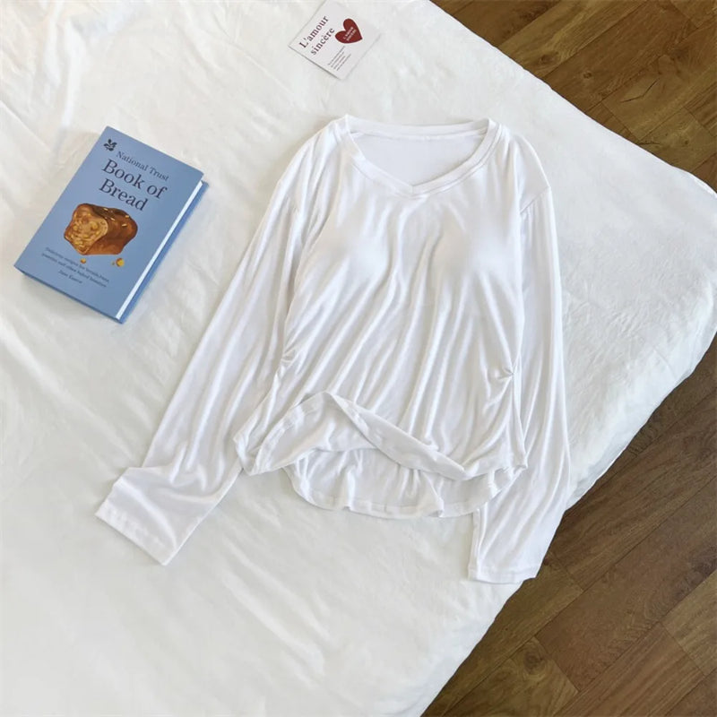 New Chest Pads Sleepwear Home Suit 2 Piece Spring Autumn Long-sleeved Trousers V-neck Loungewear Casual Pajamas Homewear