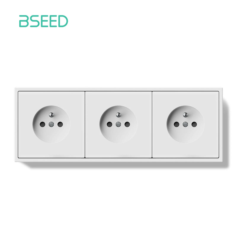 BSEED French Standard Single Wall Socket Double Electrical Outlets Wall Power Socket for France White Black Plastic Frame 16A