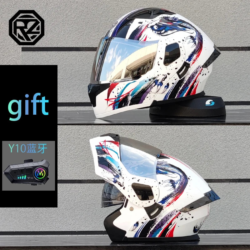 Modular flip motorcycle helmet with Bluetooth earphones, dual lens full helmet ORZ-103