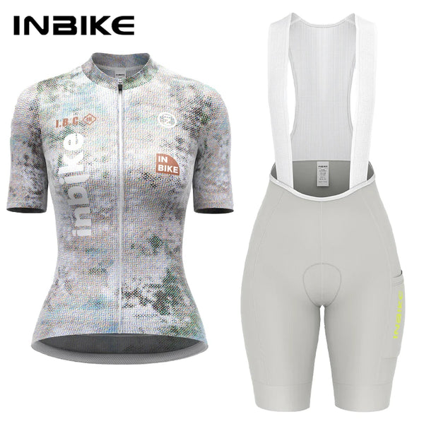 INBIKE Women's Road Bike Set Jersey Short Sleeve Pro MTB Bike Clothing Bicycle Shirts Bib Pants Padded Quick-Dry Cycling Apparel