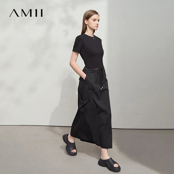 សំពត់សម្លៀកបំពាក់នារី Amii Minimalist ឆ្នាំ ២០២៦ រដូវស្លឹកឈើជ្រុះថ្មីធម្មតារលុងមានហោប៉ៅច្រើនខ្សែចងចង្កេះយឺតវែង 12522020