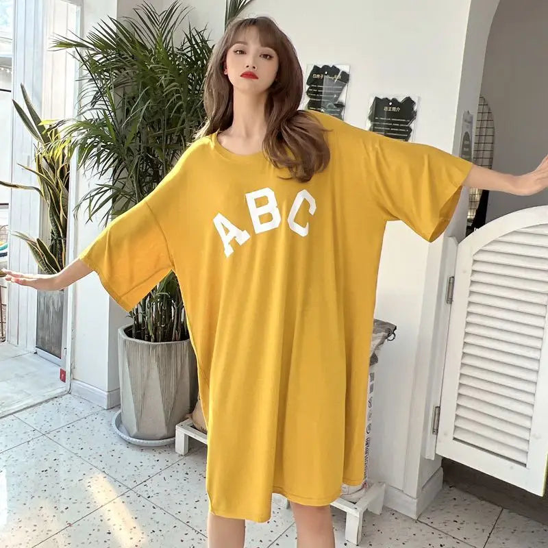Fdfklak Casual Loose Night Dress Women Modal Comfortable Nightshirt Female Letter Sleepshirt Spring Summer Nightgowns 50-110 KG