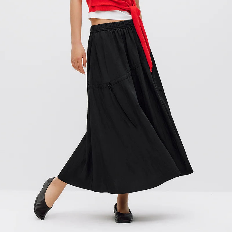 Semir Women Skirt Drawstring Textured Bow Elastic Waist Umbrella Style Maxi Casual Top 2026 Summer Wear