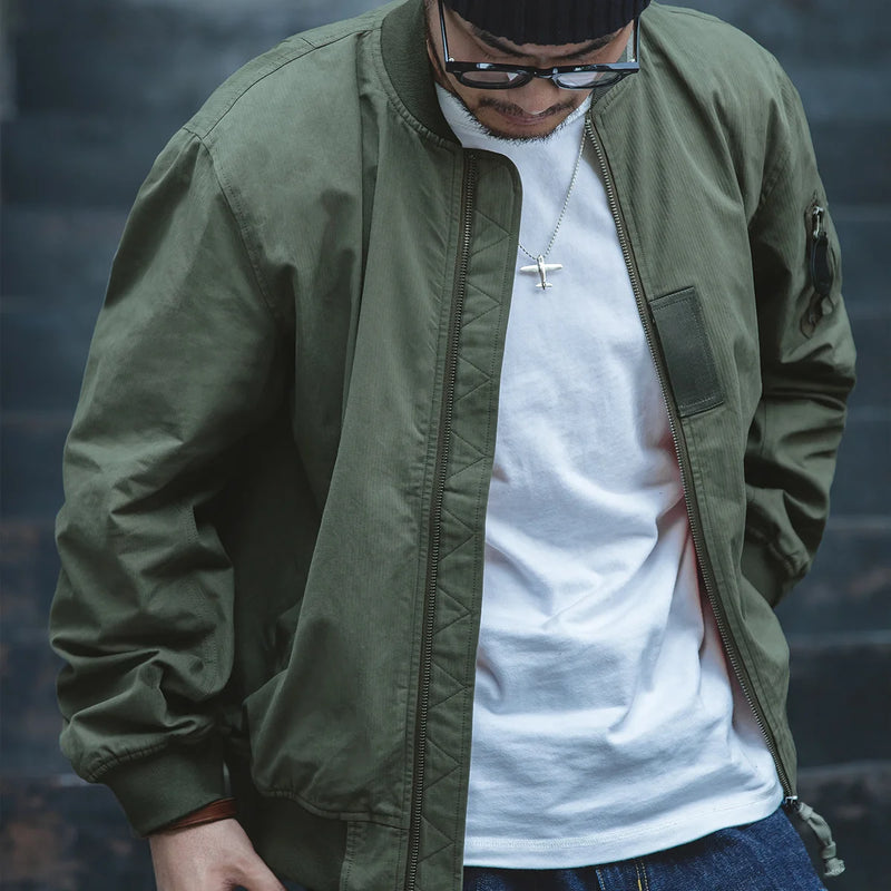 Maden Retro MA1 Bomber Flight Jackets Green Windproof Pilot Jacket Casual Motorcycle Baseball Coat for Men's Spring and Autumn