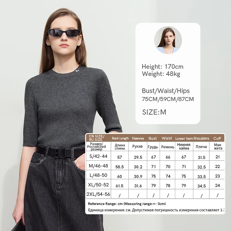 អាវយឺតប៉ាក់ Amii Minimalism សម្រាប់ស្ត្រី 2026 រដូវស្លឹកឈើជ្រុះ ដៃមធ្យម ក រាងអក្សរ O អាវផាយដែលអាចបត់បែនបាន អាវប៉ាក់ស្លីម 12541082