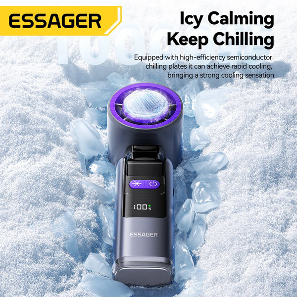 Essager Portable Handheld Turbo Fan 100 High Speed Foldable Fan Handheld Adjustable USB C Rechargeable Fan with Display Screen