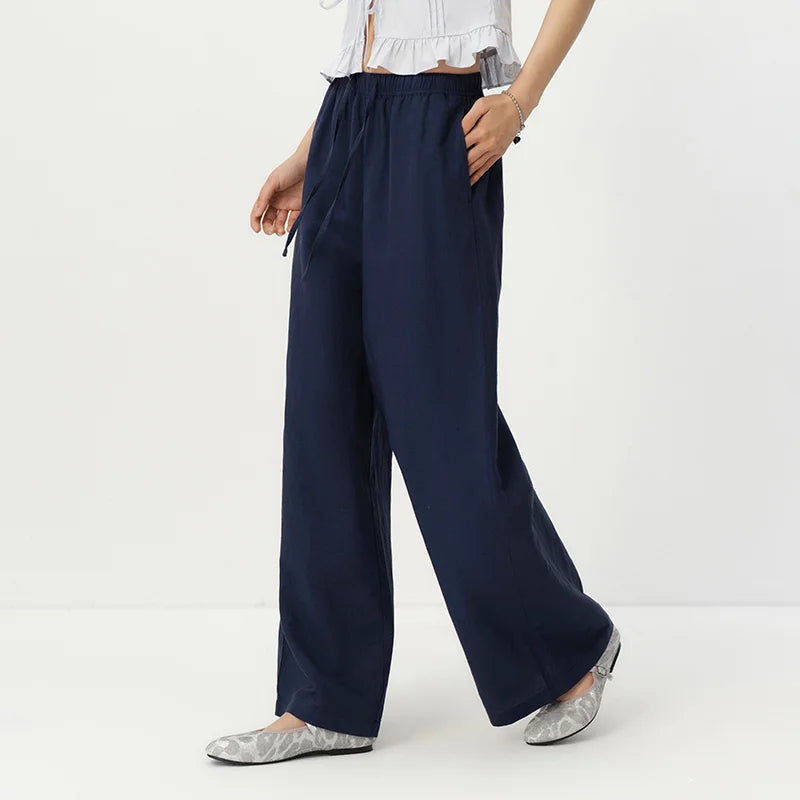 ខោស្ត្រី Semir ធម្មតាធ្វើពីក្រណាត់ទេសឯកលាយរលុង ចង្កេះយឺត ជើងធំទូលាយ អាវរដូវក្តៅឆ្នាំ ២០២៦ រចនាប័ទ្មតិចតួចបំផុត