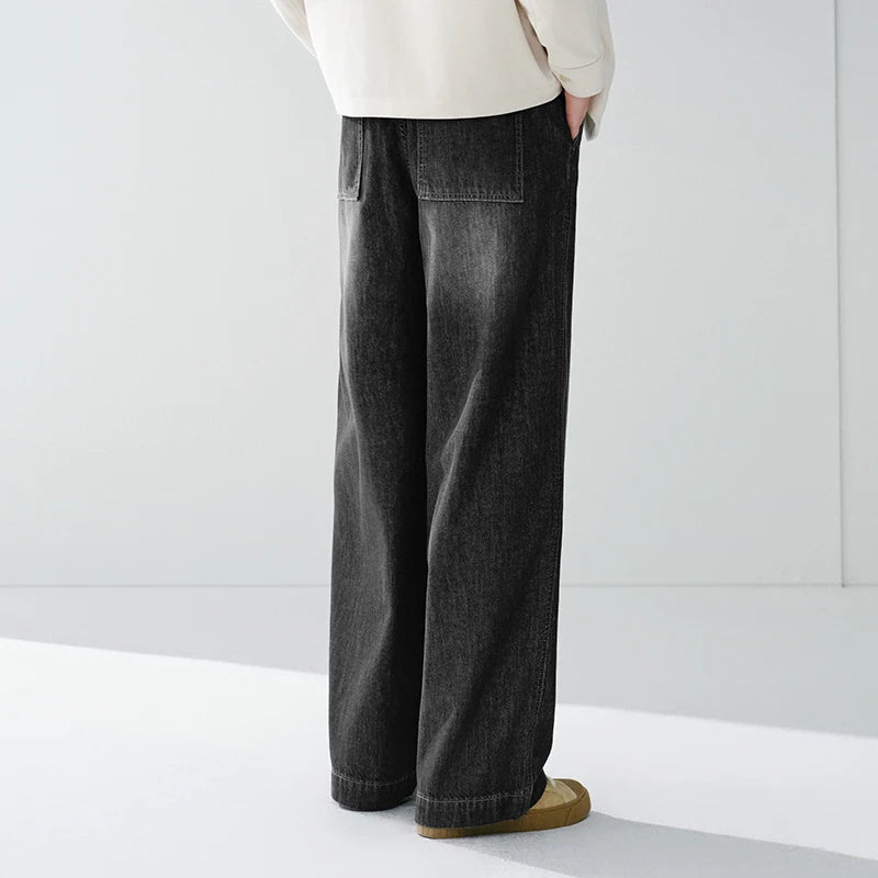 Semir Versatile Jeans Men 2026 Spring Loose Wide Leg Elastic Waist Basic Casual Comfortable Daily Wear Trousers