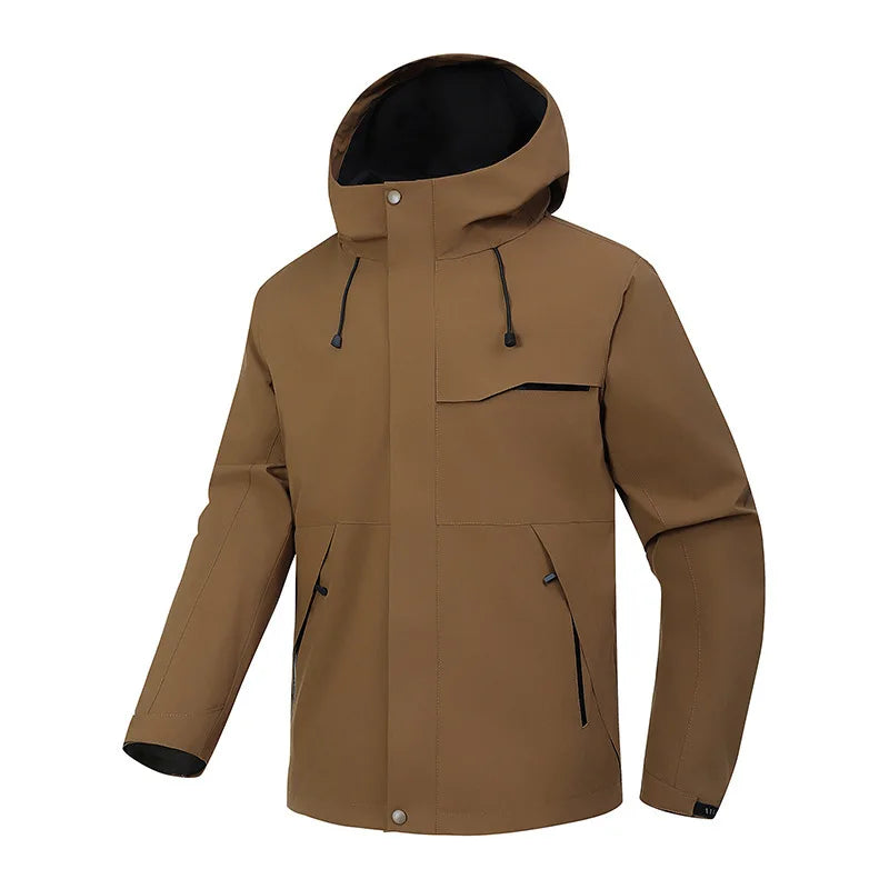 2026 Spring New Arrival Men's Long-Sleeve Hooded Jacket, Zip-Up Windbreaker, Available in Gray, Green, Black, and Blue.