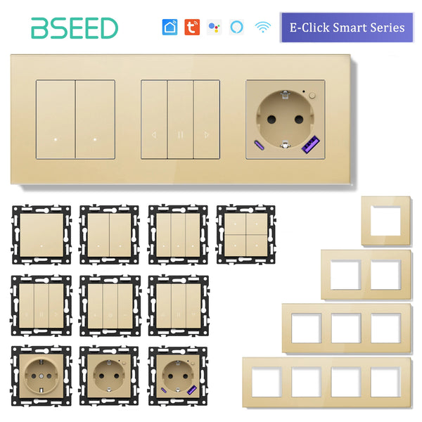 BSEED 1/2/3/4Gang WIFI Button Switch Part Smart Curtain Switch DIY Part Smart Wifi Socket Parts Glass Frame Free Combination