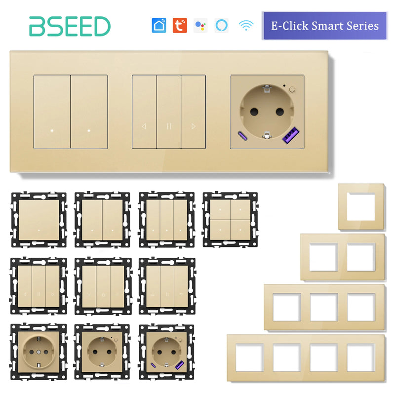 BSEED 1/2/3/4Gang WIFI Button Switch Part Smart Curtain Switch DIY Part Smart Wifi Socket Parts Glass Frame Free Combination