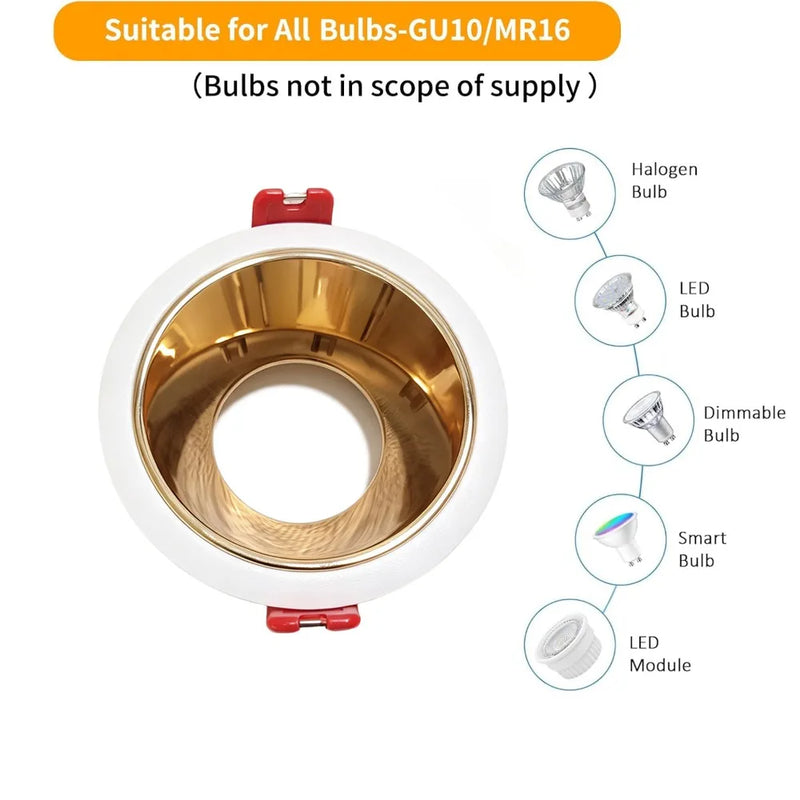 JOYINLED 1/10PCS MR16 GU10 LED ស៊កចូលពិដាន ស៊ុមភ្លើងពិល អាលុយមីញ៉ូមរាងមូល សម្រាប់ដាក់ចង្កៀង
