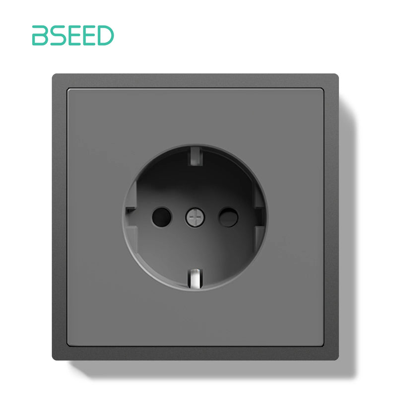 BSEED EU Standard Single Wall Socket Double Electrical Outlets Germany Russia Wall Power Socket White Black Plastic Frame 16A