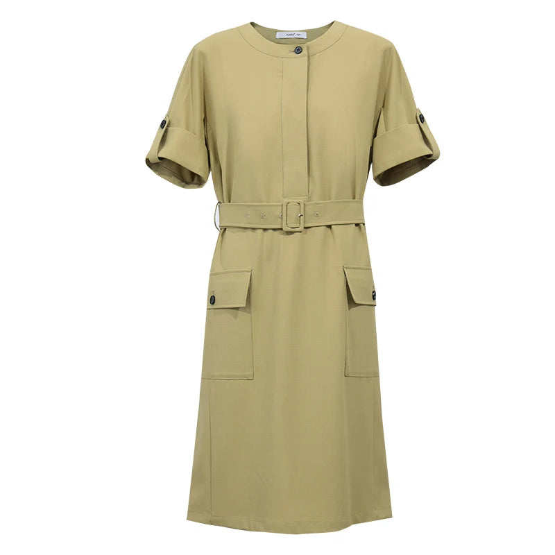 Amii Women's Dress 2026 Summer Round Neck Dolman Sleeve Belted Wrinkle-Resistant Loose Fit Casual Mini Dress For Women 12652039