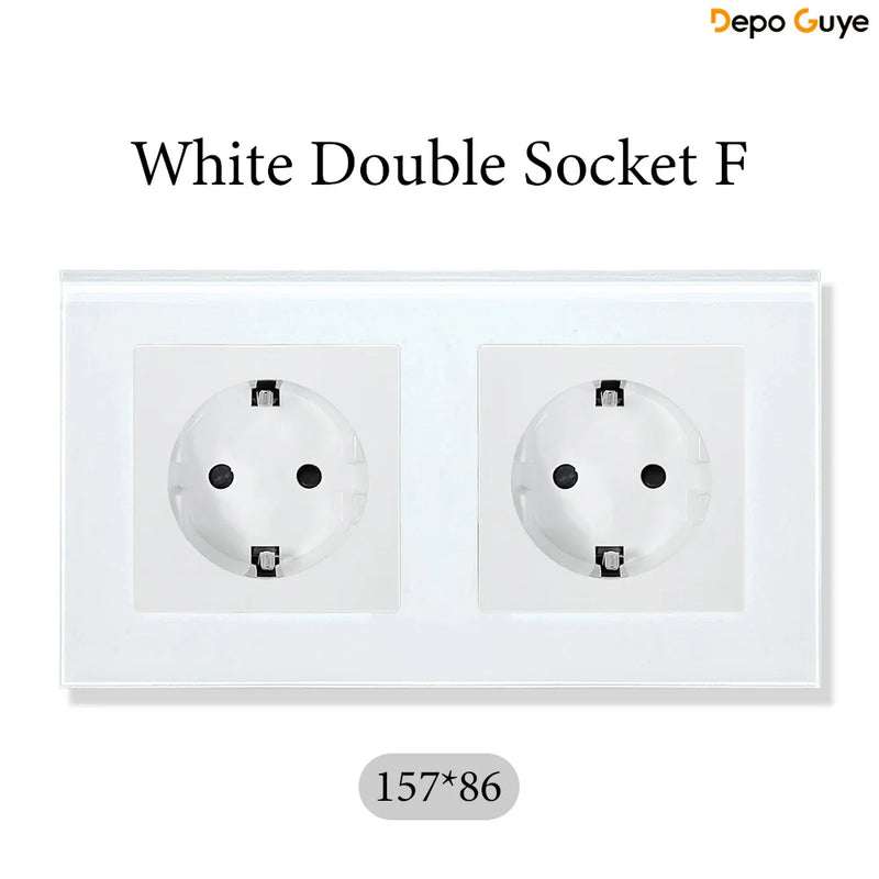 European Standard 4 Gang Wall Power Socket 16A Glass Panel with Three USB Type-C Ports White Black Industrial Home Hotel
